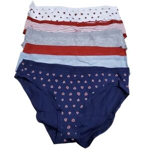New Amazon Essentials Women's Heart Print 6 Pack Bikini Brief Panties XS